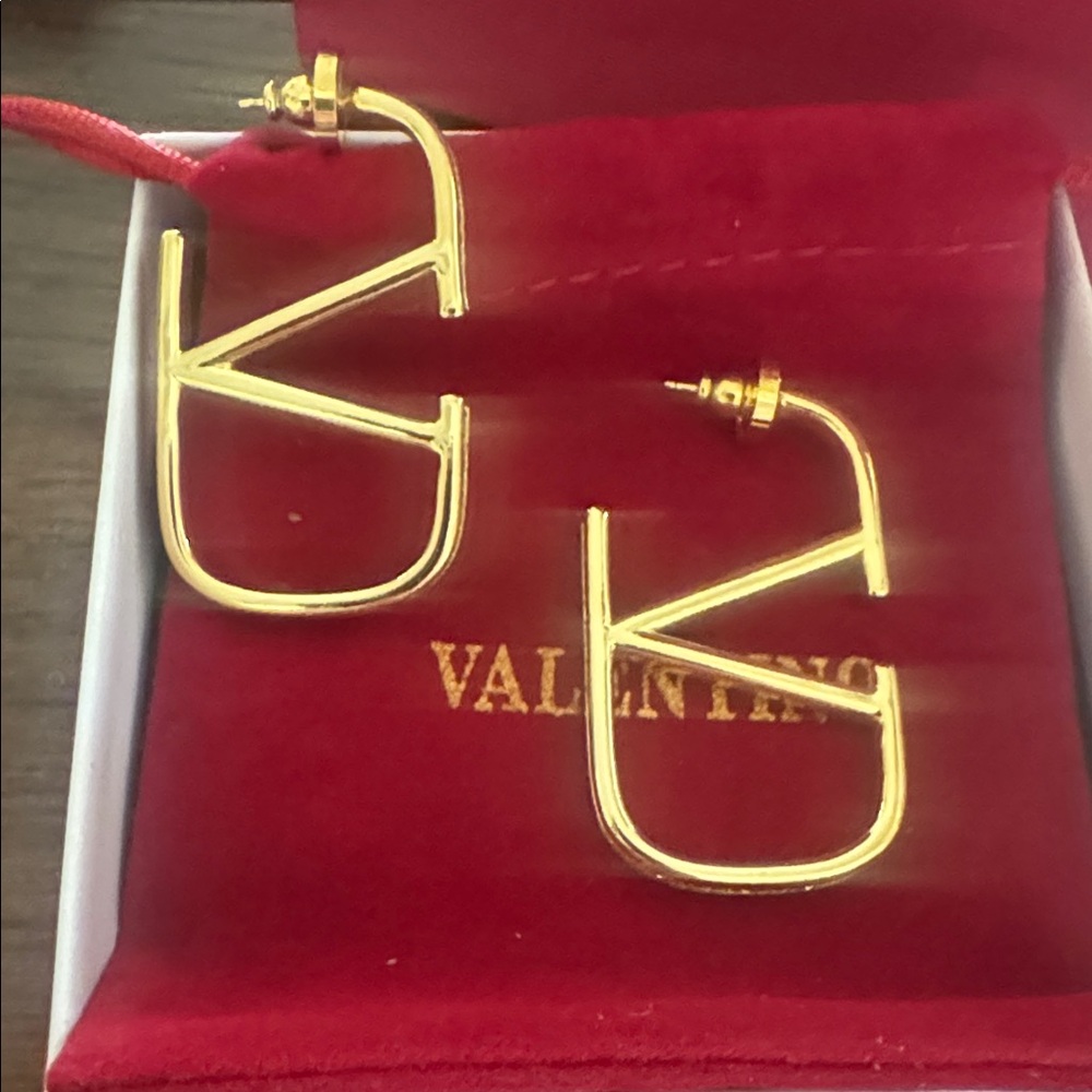 Valentino Gold Signature V Hoop Earrings